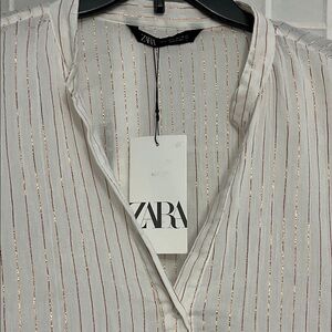 Zara Ivory Blouse with Metallic Rose Gold Stripes
